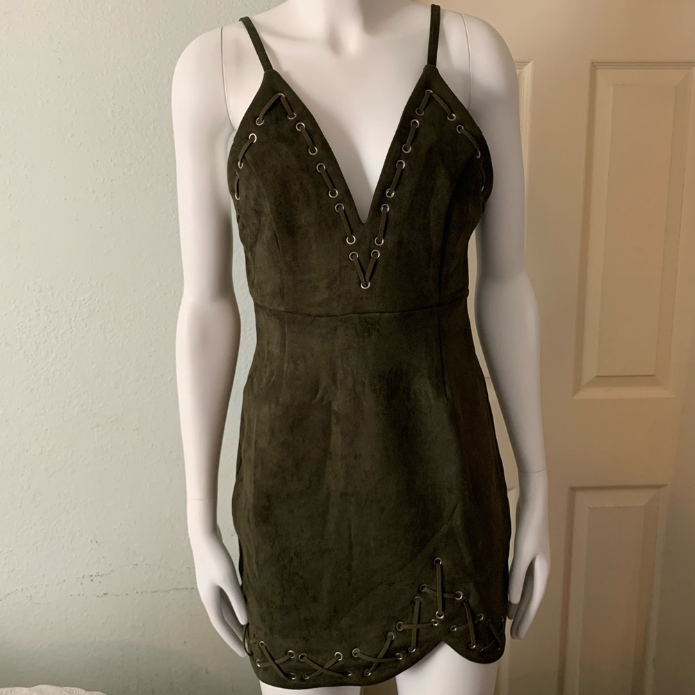 Green off brand suede dress